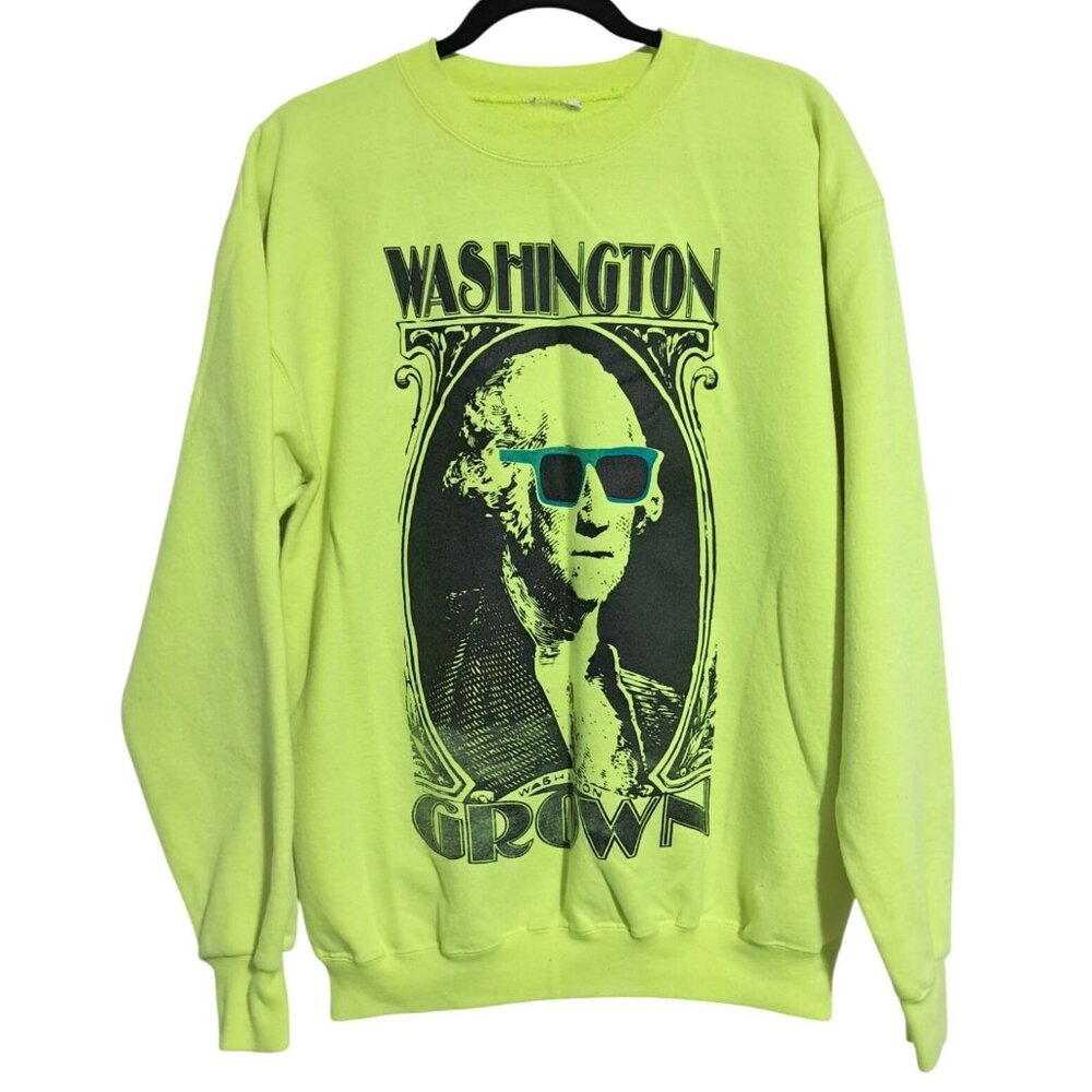 Washington Grown Graphic Neon Yellow Green‎ Crewneck Sweatshirt By Disidual Mens